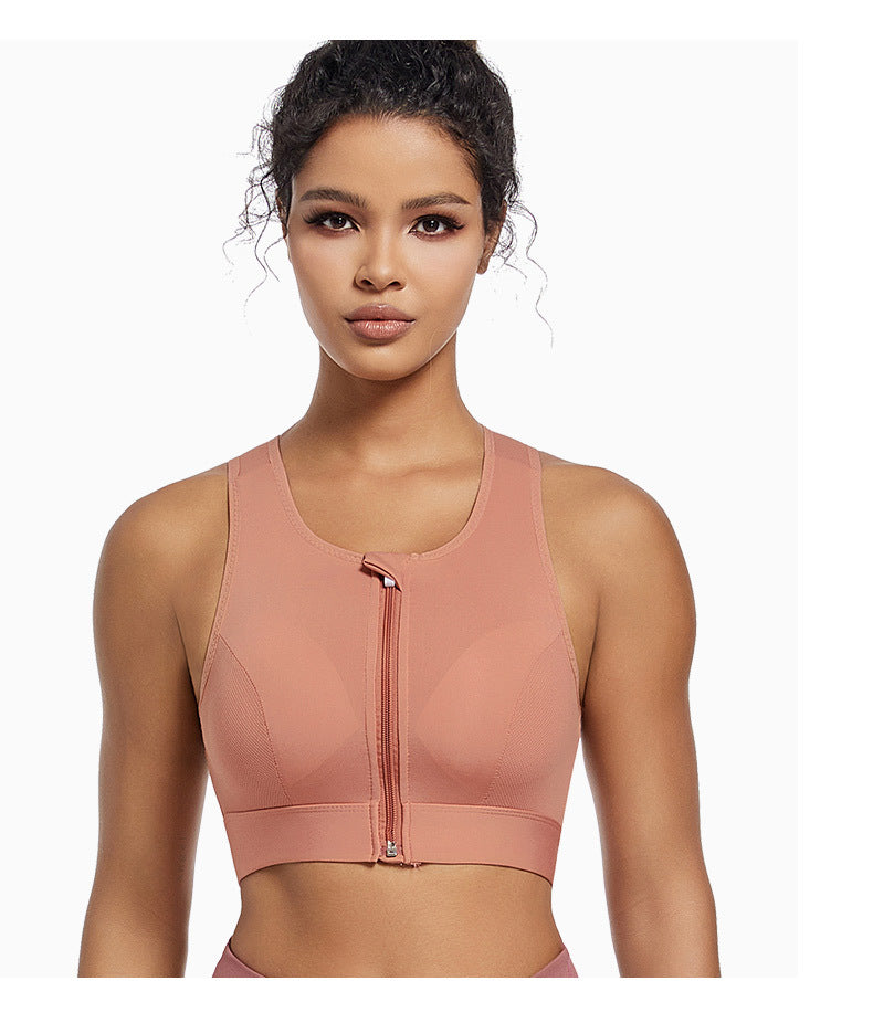 Sports bra women's high-strength shockproof push-up running zipper sports underwear with pad wireless yoga beauty vest