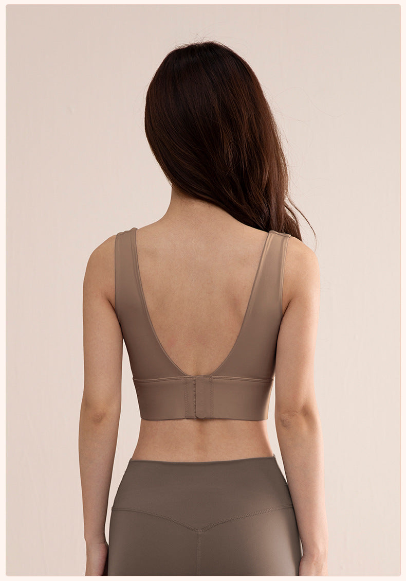 High-Strength Anti-Sagging Sports Bra for Women with Four-Row Buckle Fixed Cup Fitness Yoga Bra and Beautiful Back Sports Vest