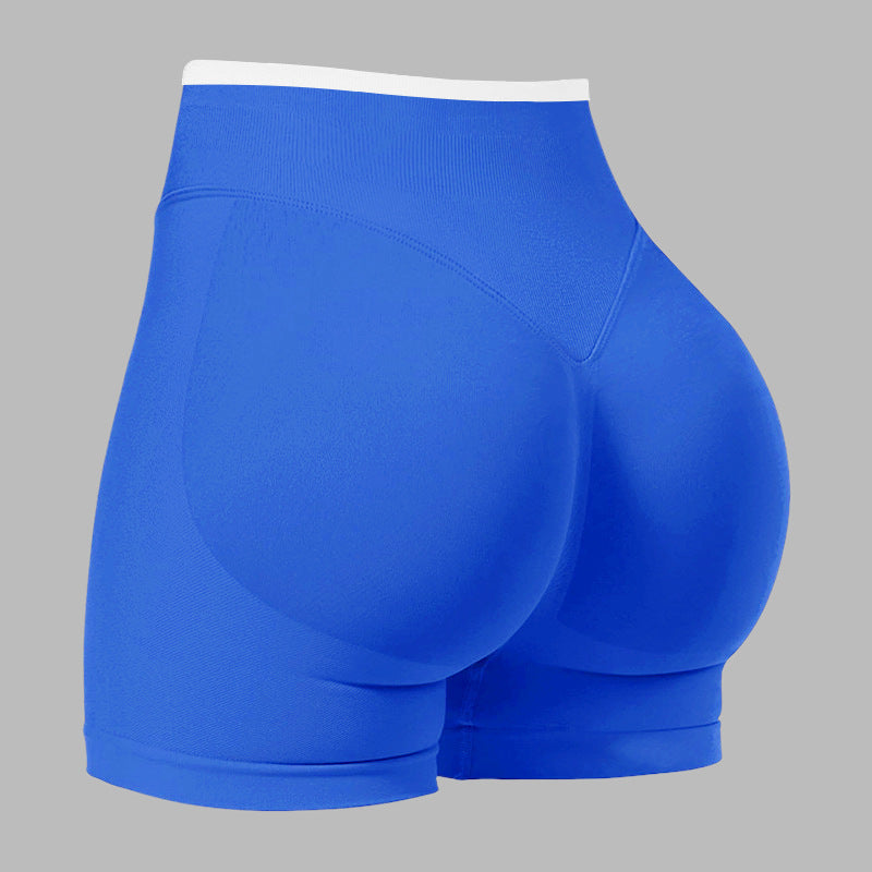 European and American Style Color-Blocking Sports Shorts, Breathable Peach Butt-Enhancing Women's Outdoor Cycling Fitness Yoga Pants, Butt-Lifting and Leg-Lengthening Yoga Shorts