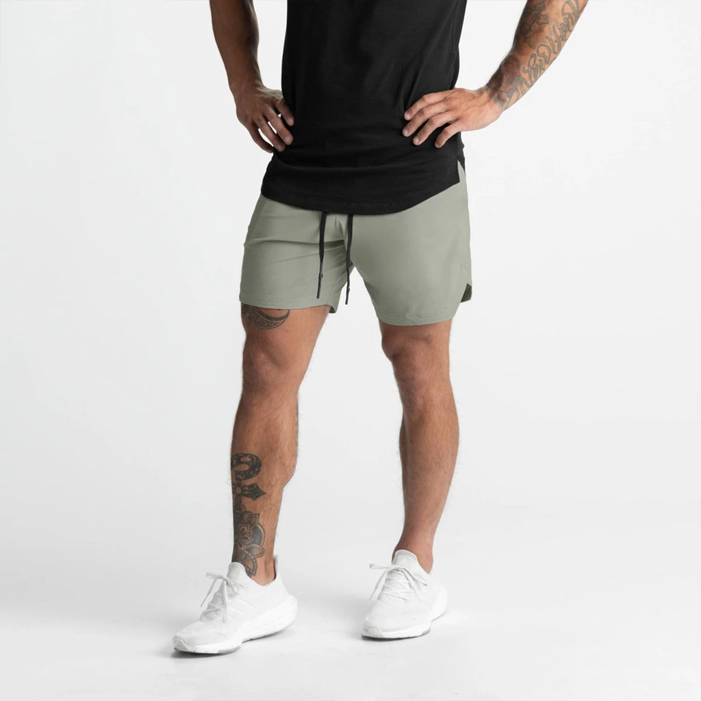 Crazy muscle men's shorts single layer woven quick-drying solid color running fitness sports casual American fifth pants