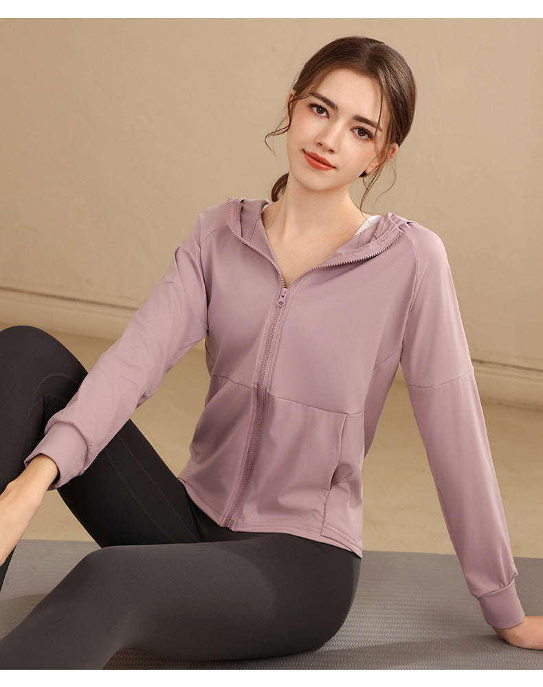 Loose Hooded Sports Jacket, Zip-Up Cardigan, Slimming Fitness Top, Plus Size Running Versatile Training Yoga Wear