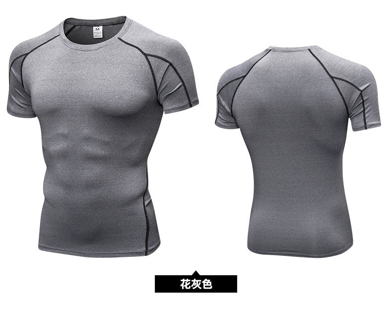 Men's PRO Tight Short-sleeved Fitness Sports Running Training Suit Elastic Quick-drying Clothes Short-sleeved T-shirt Clothes 1053