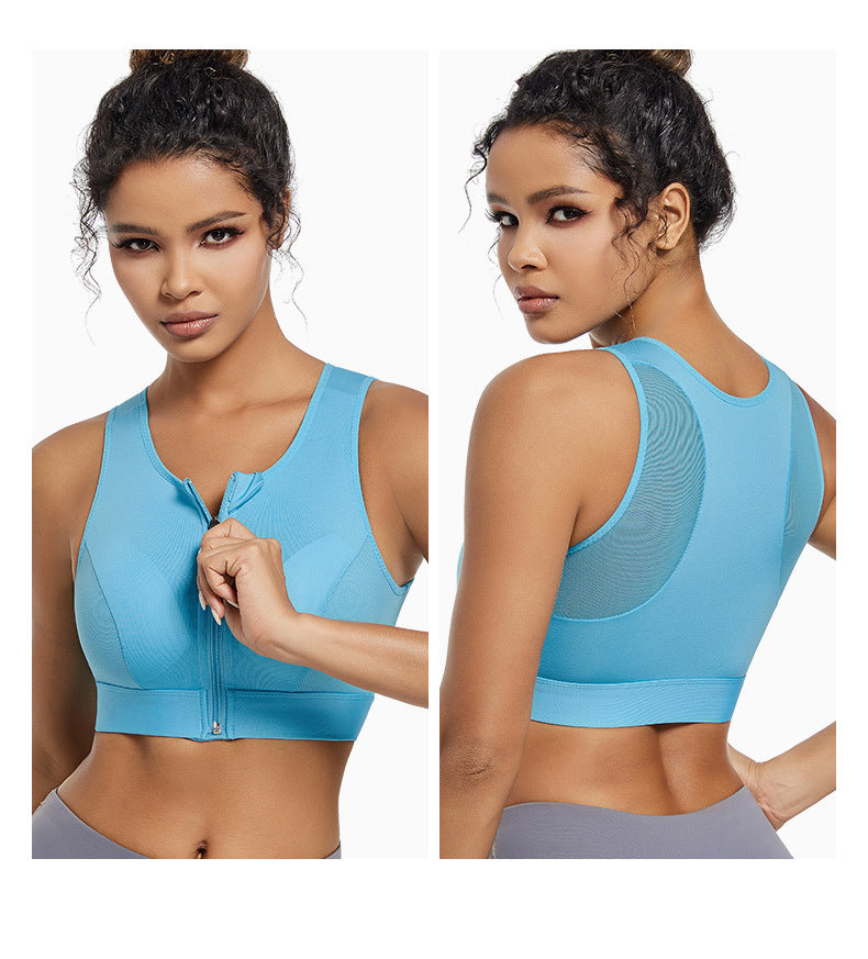 Sports bra women's high-strength shockproof push-up running zipper sports underwear with pad wireless yoga beauty vest