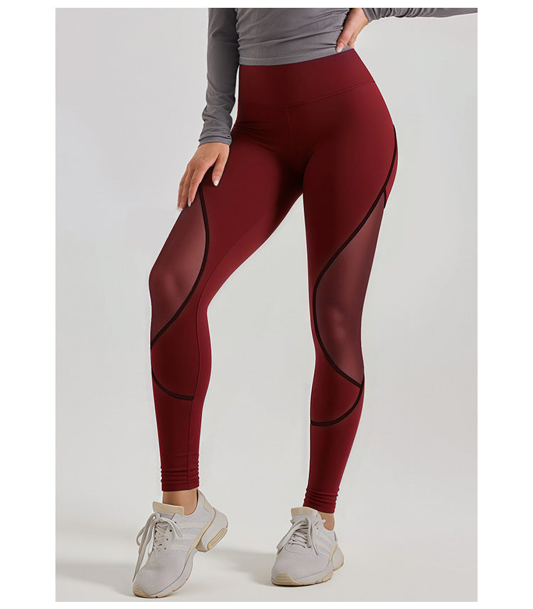 Cross-Border Area Color-Blocking Mesh Yoga Pants European and American Style High-Waisted Sexy Running Pants Women's Butt-Lifting Sweat-Wicking Leggings