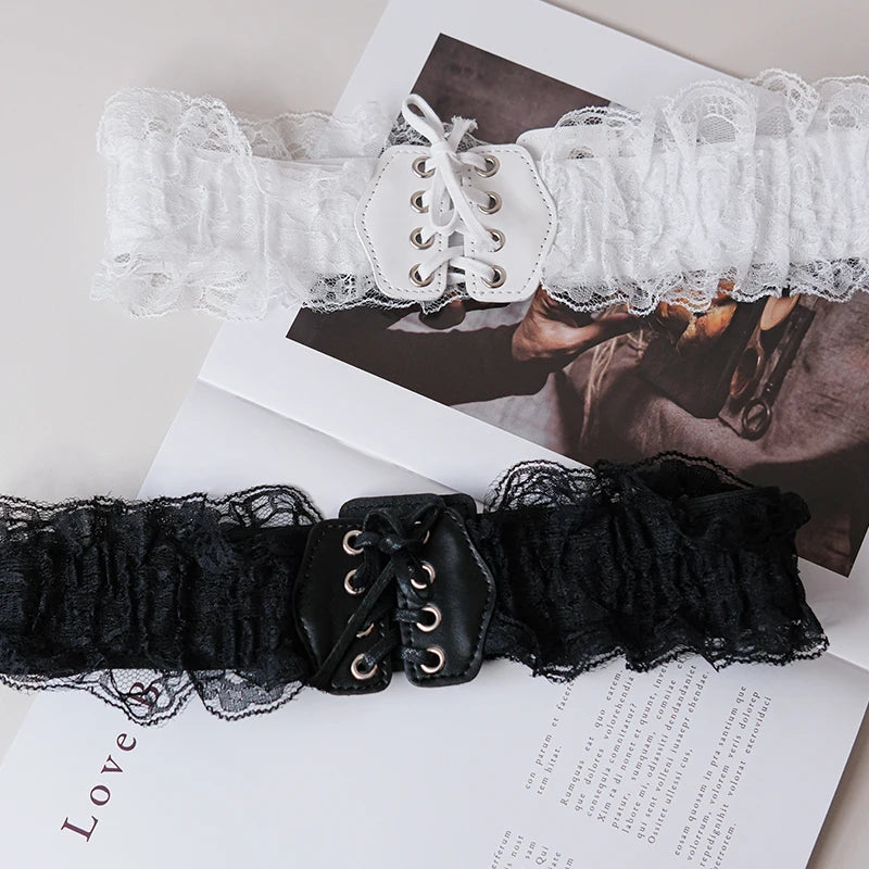 Waist belt for women wide black and white summer Korean version fashion retro match with dress suit lace edge versatile ins belt