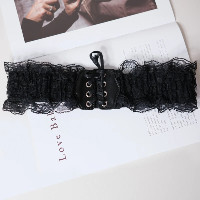 Waist belt for women wide black and white summer Korean version fashion retro match with dress suit lace edge versatile ins belt