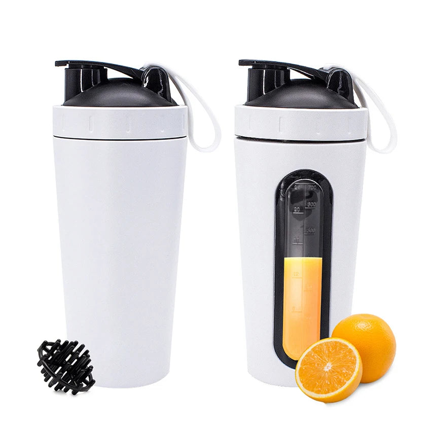 700ML Sports Protein Shaker Bottle Stainless Steel Leakproof Gym Water Bottle Fitness Whey Protein Powder Mixer Cup with Scale