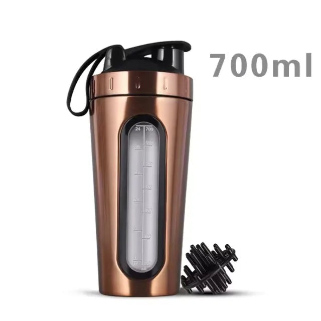 700ML Sports Protein Shaker Bottle Stainless Steel Leakproof Gym Water Bottle Fitness Whey Protein Powder Mixer Cup with Scale