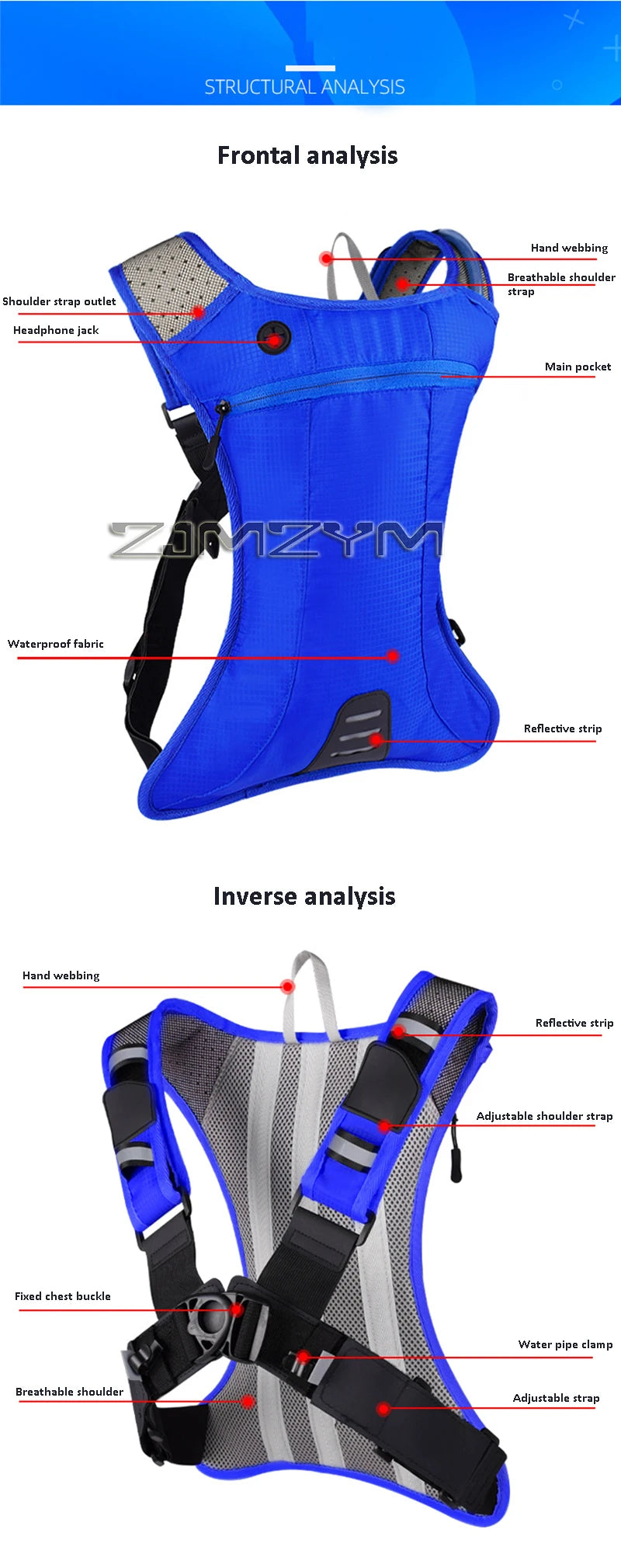 Waterproof Hydration Backpack Comfortable Breathable Sport Water Bag Backpacks With 2L Water Bag For Running Cycling Tourism