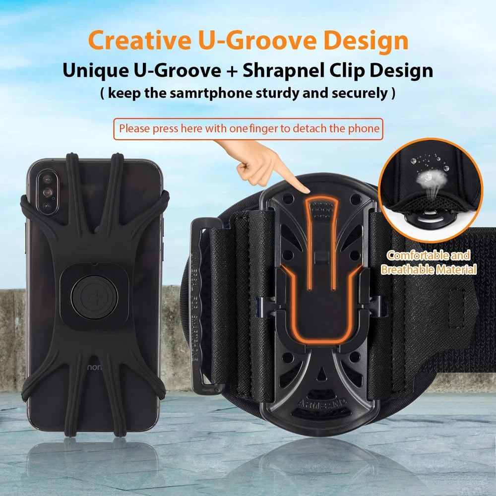 Wristband Phone Holder Mobile Removable 360°Rotating Running Phone Wrist Bag Takeaway Navigation Arm Bag for Fitness Cycling