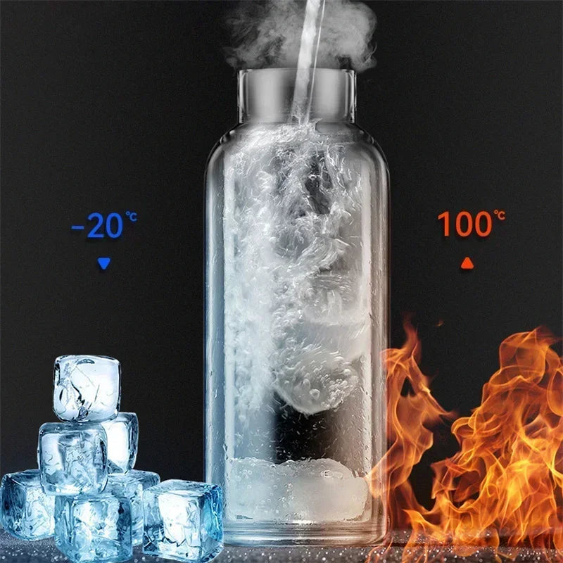 Large Capacity 2L Water Bottle Glass Bottle with Removable Straw, High Borosilicate Glass Water Bottle with Carry Handle for Gym