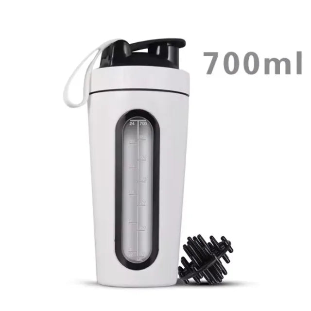 700ML Sports Protein Shaker Bottle Stainless Steel Leakproof Gym Water Bottle Fitness Whey Protein Powder Mixer Cup with Scale