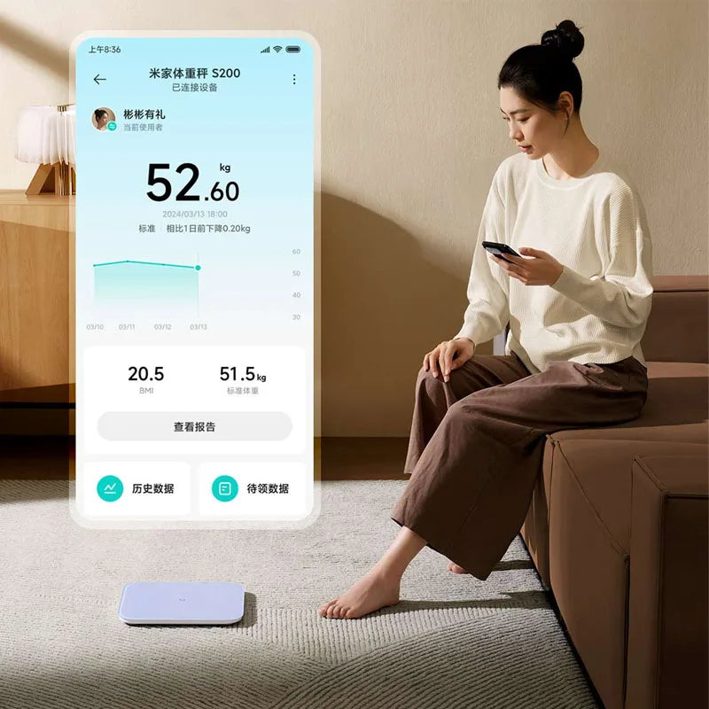 Xiaomi Mijia Weight Scale S200 Bluetooth 5.4 Smart Body Weight BMI LED Digital Display Accurate Measurement Work with Mihome APP
