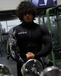 Men'S Gym Plus Size Zipper Printed Jacket， American Style Trendy Sportswear，Gym Bodysuit Fitness Zip-Up Jacket