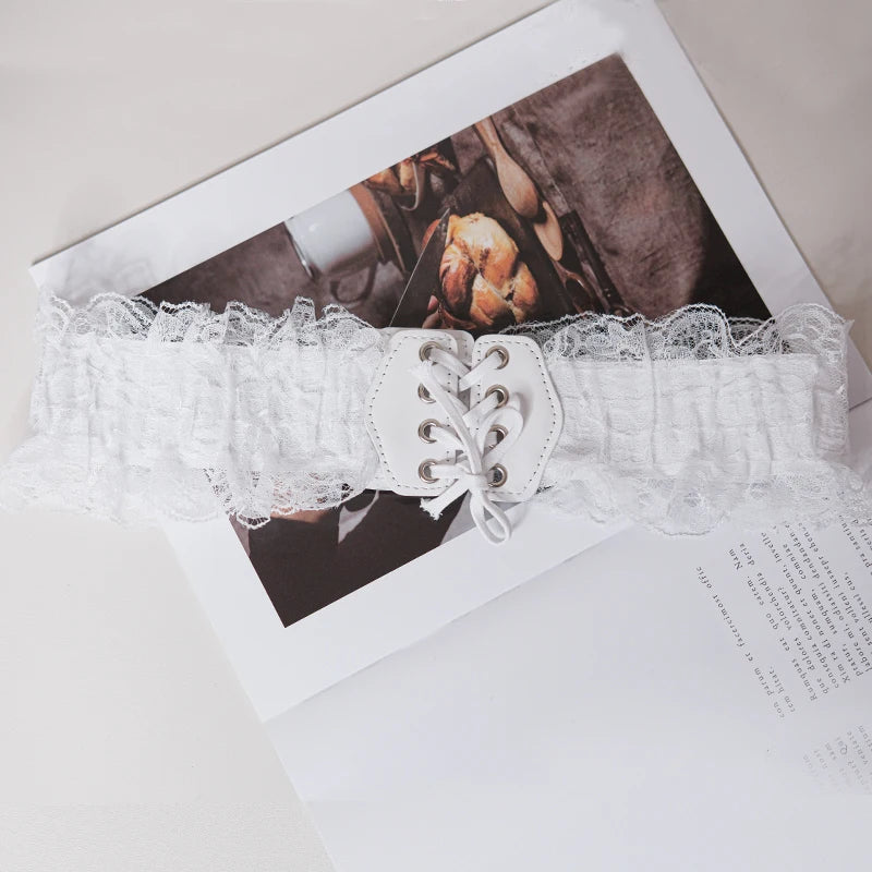 Waist belt for women wide black and white summer Korean version fashion retro match with dress suit lace edge versatile ins belt