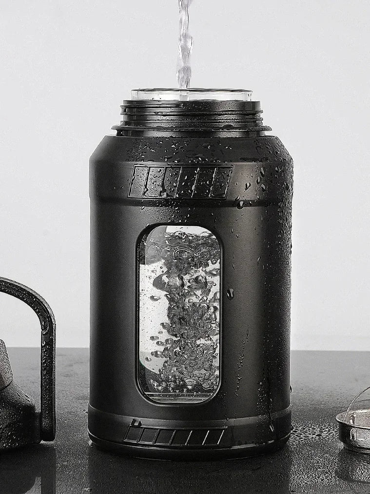 Large Capacity 2L Water Bottle Glass Bottle with Removable Straw, High Borosilicate Glass Water Bottle with Carry Handle for Gym