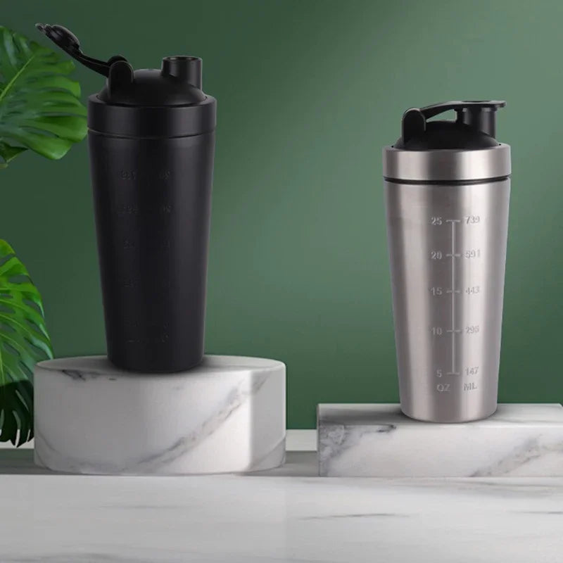 Portable Stainless Steel Shaker Bottle Protein Powder Leak Proof Shaker Cup Sport Mug with Scale Outdoor Fitness Whey Shakes Cup
