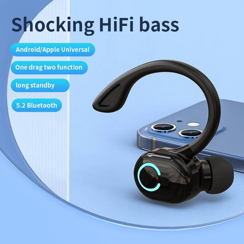Wireless Sports Single Ear Earphones Headphones Ear Hook Run Earbuds With Mic