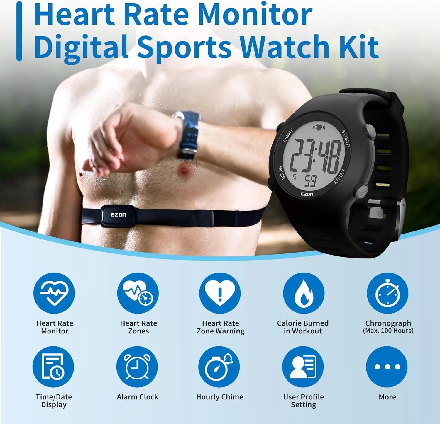 Heart Rate Monitor Men Women Outdoor Running Cycling Sports Digital Watches With Chest Strap Fitness Sensor Counter