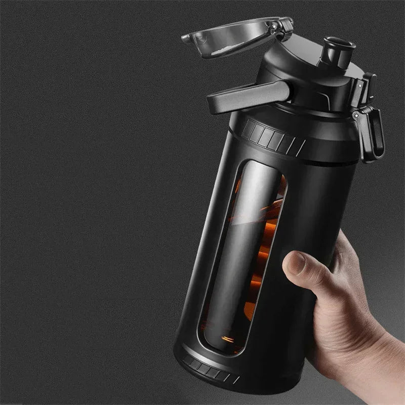 Large Capacity 2L Water Bottle Glass Bottle with Removable Straw, High Borosilicate Glass Water Bottle with Carry Handle for Gym