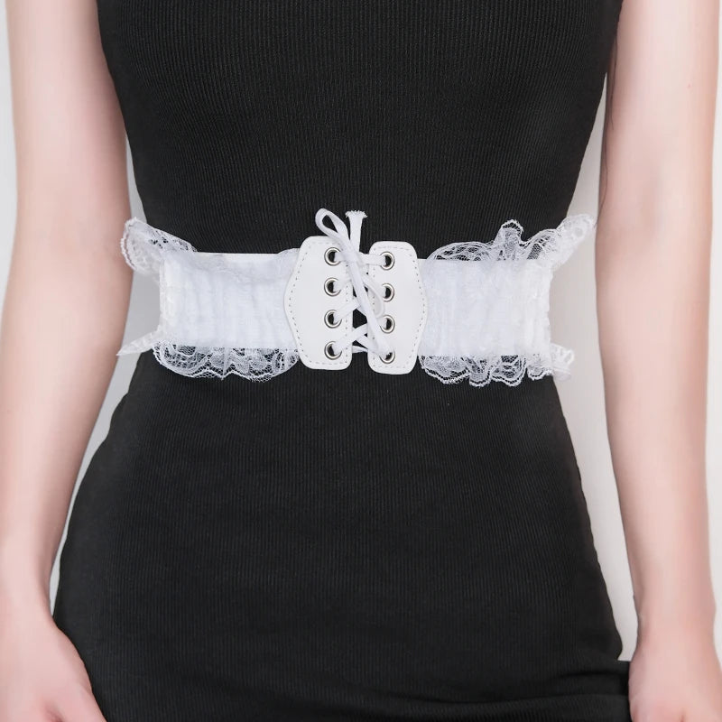 Waist belt for women wide black and white summer Korean version fashion retro match with dress suit lace edge versatile ins belt