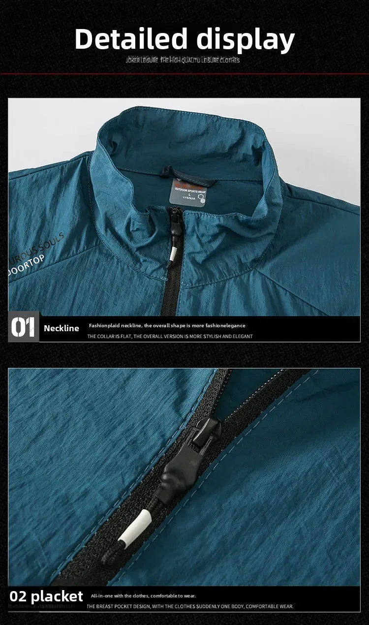 UPF100+ Men Summer Windbreaker Zip Pockets Uv Sun Protection Jackets Breathable Ultra-light Clothes Outdoor Skin Thin Coats Camp