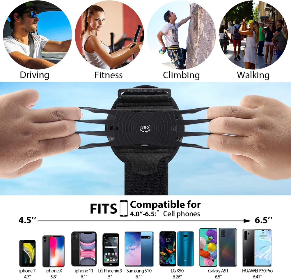 Wristband Phone Holder Mobile Removable 360°Rotating Running Phone Wrist Bag Takeaway Navigation Arm Bag for Fitness Cycling