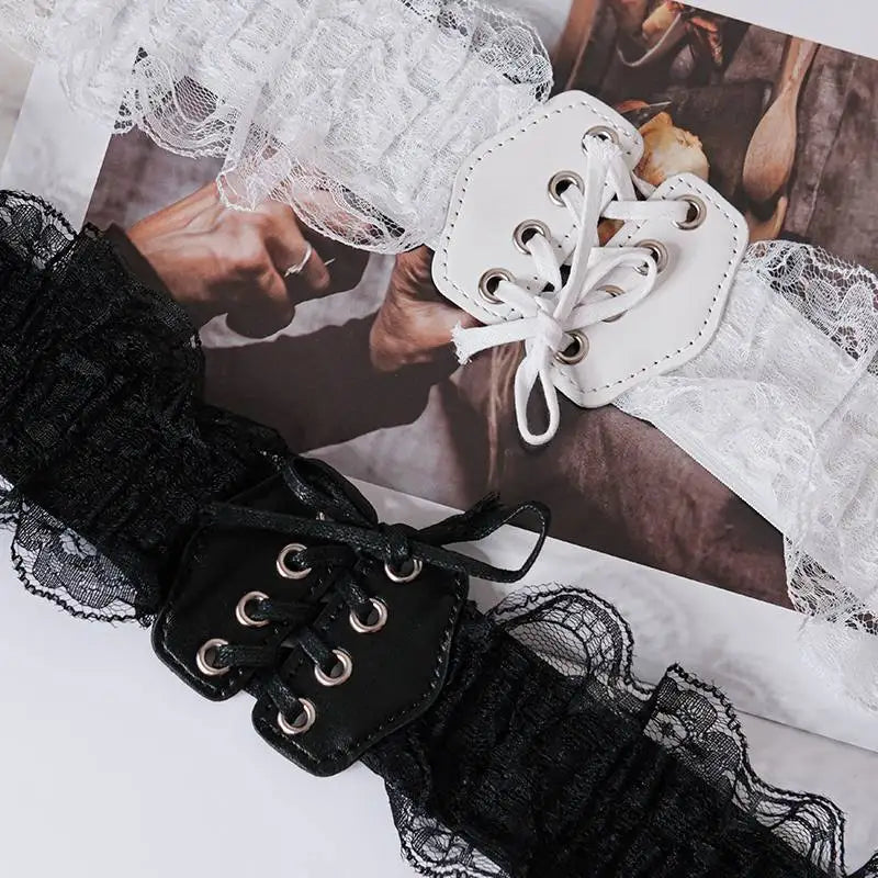 Waist belt for women wide black and white summer Korean version fashion retro match with dress suit lace edge versatile ins belt