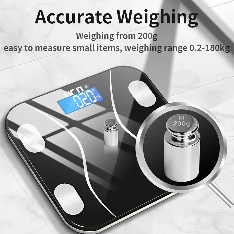 Bluetooth Body Fat Scale Rechargeable Digital Weight Scale High Precision Smart Body Composition Monitor with LCD Display Max 18