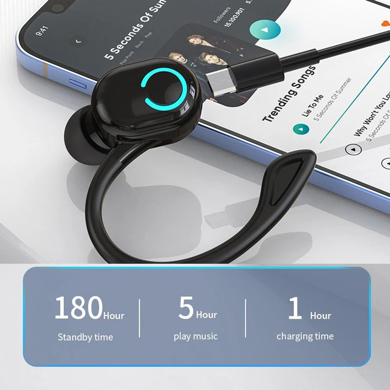 Wireless Sports Single Ear Earphones Headphones Ear Hook Run Earbuds With Mic