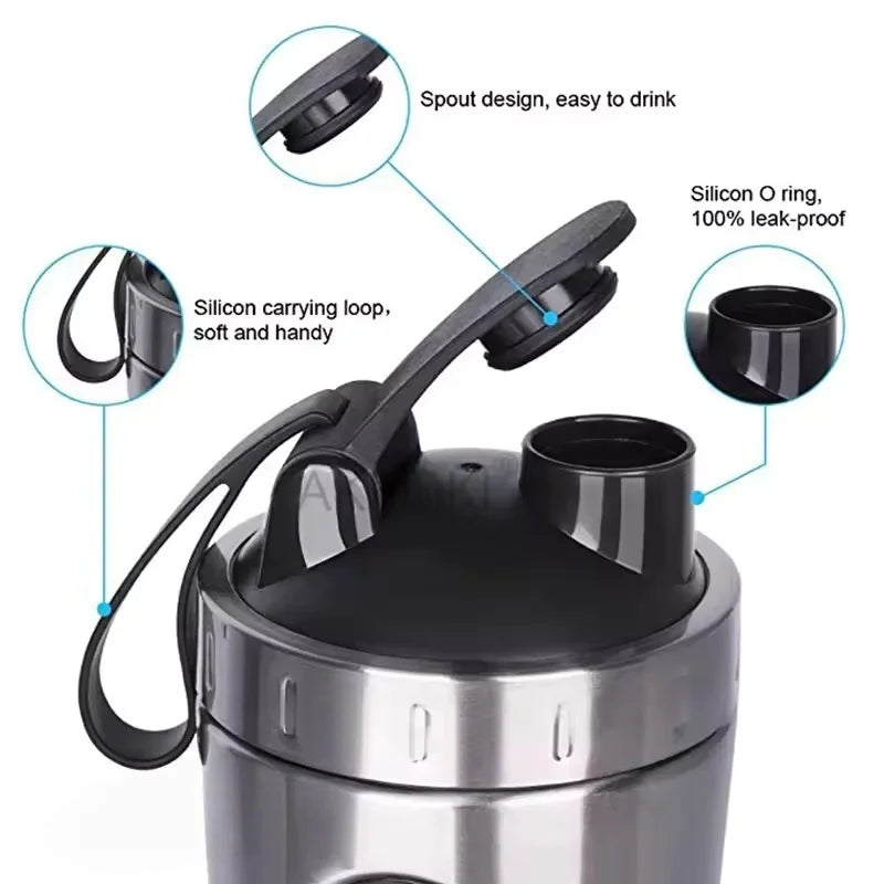 700ML Sports Protein Shaker Bottle Stainless Steel Leakproof Gym Water Bottle Fitness Whey Protein Powder Mixer Cup with Scale