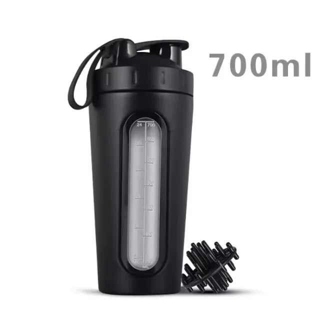 700ML Sports Protein Shaker Bottle Stainless Steel Leakproof Gym Water Bottle Fitness Whey Protein Powder Mixer Cup with Scale
