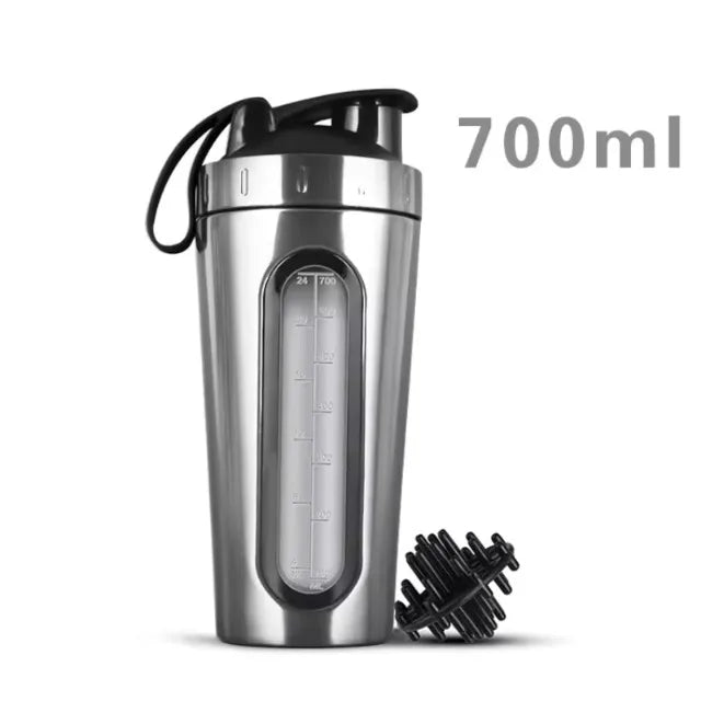 700ML Sports Protein Shaker Bottle Stainless Steel Leakproof Gym Water Bottle Fitness Whey Protein Powder Mixer Cup with Scale