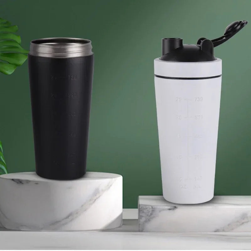 Portable Stainless Steel Shaker Bottle Protein Powder Leak Proof Shaker Cup Sport Mug with Scale Outdoor Fitness Whey Shakes Cup