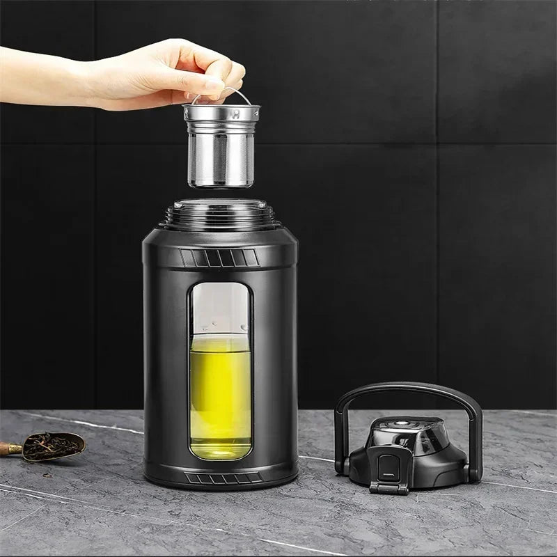 Large Capacity 2L Water Bottle Glass Bottle with Removable Straw, High Borosilicate Glass Water Bottle with Carry Handle for Gym