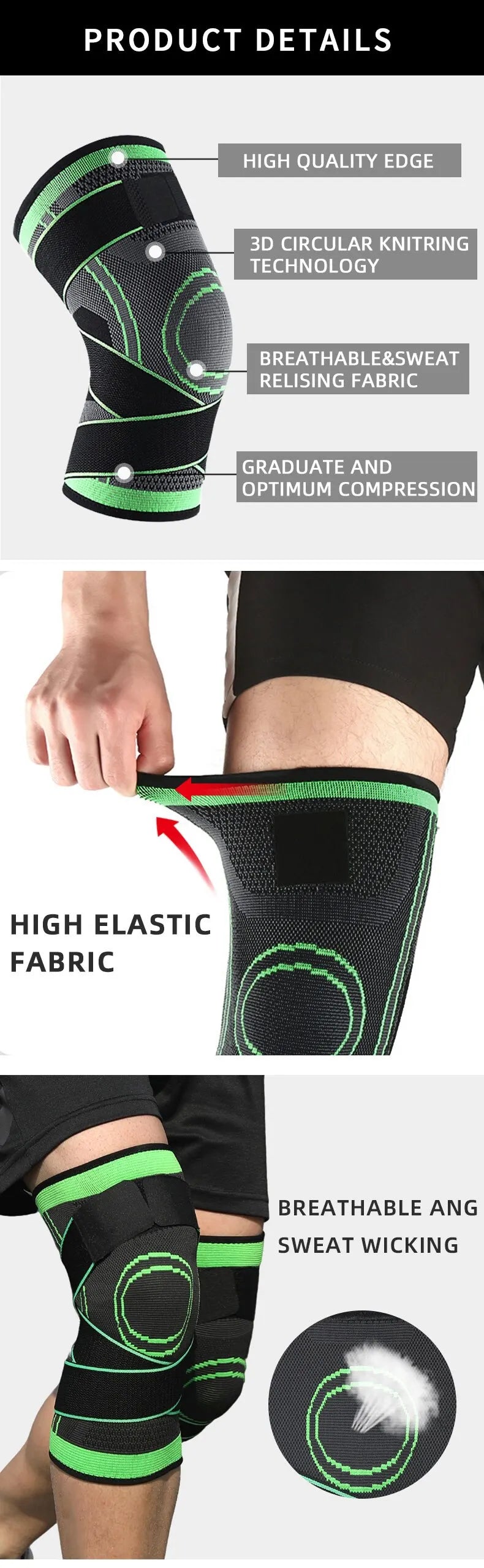 Knee Compressions Sleeve With Adjustable Straps Compression Bandage Protector Knee For Running Working Out Sport Wearing All Day
