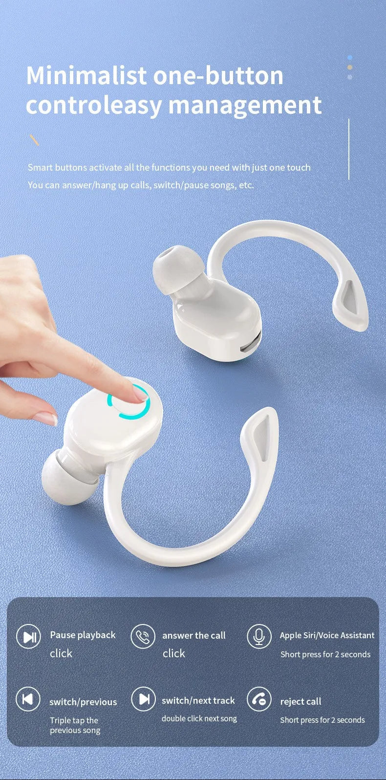 Wireless Sports Single Ear Earphones Headphones Ear Hook Run Earbuds With Mic