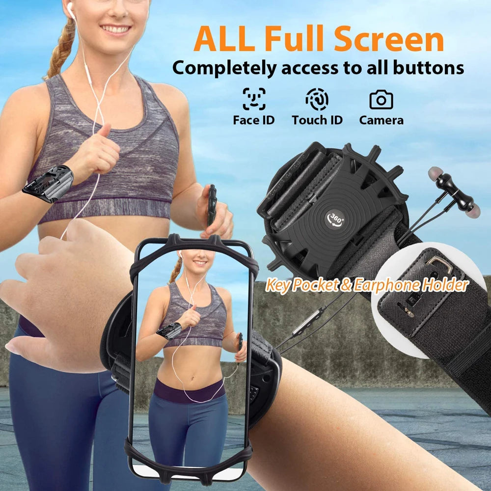 Wristband Phone Holder Mobile Removable 360°Rotating Running Phone Wrist Bag Takeaway Navigation Arm Bag for Fitness Cycling