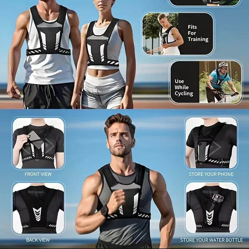 Adjustable Weighted Vest for Running & Fitness, Unisex Workout Vest with Reflective Strips, Breathable Strength Training Jacket