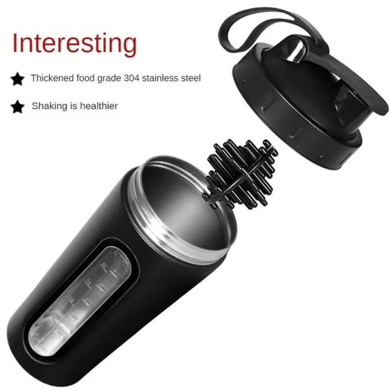 700ML Sports Protein Shaker Bottle Stainless Steel Leakproof Gym Water Bottle Fitness Whey Protein Powder Mixer Cup with Scale