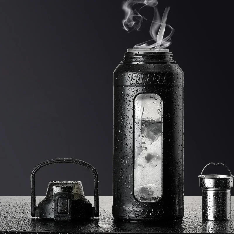 Large Capacity 2L Water Bottle Glass Bottle with Removable Straw, High Borosilicate Glass Water Bottle with Carry Handle for Gym