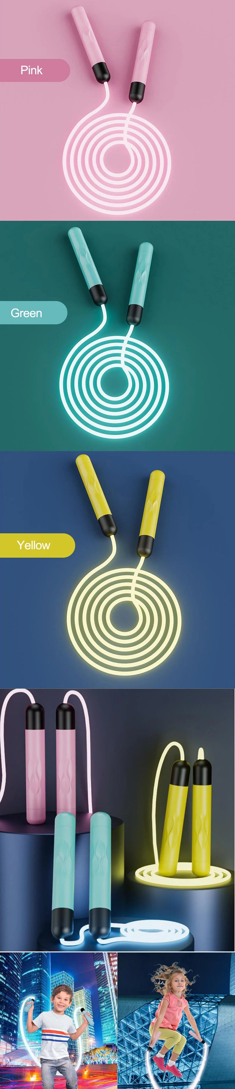 Adjustable Night Glowing Skip Rope Exercise Jump Ropes Light Up Outdoor Supplies Portable Training Sports Equipment
