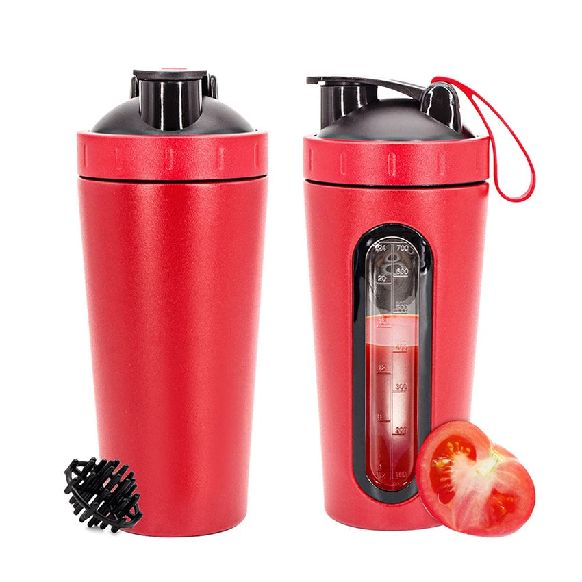 700ML Sports Protein Shaker Bottle Stainless Steel Leakproof Gym Water Bottle Fitness Whey Protein Powder Mixer Cup with Scale